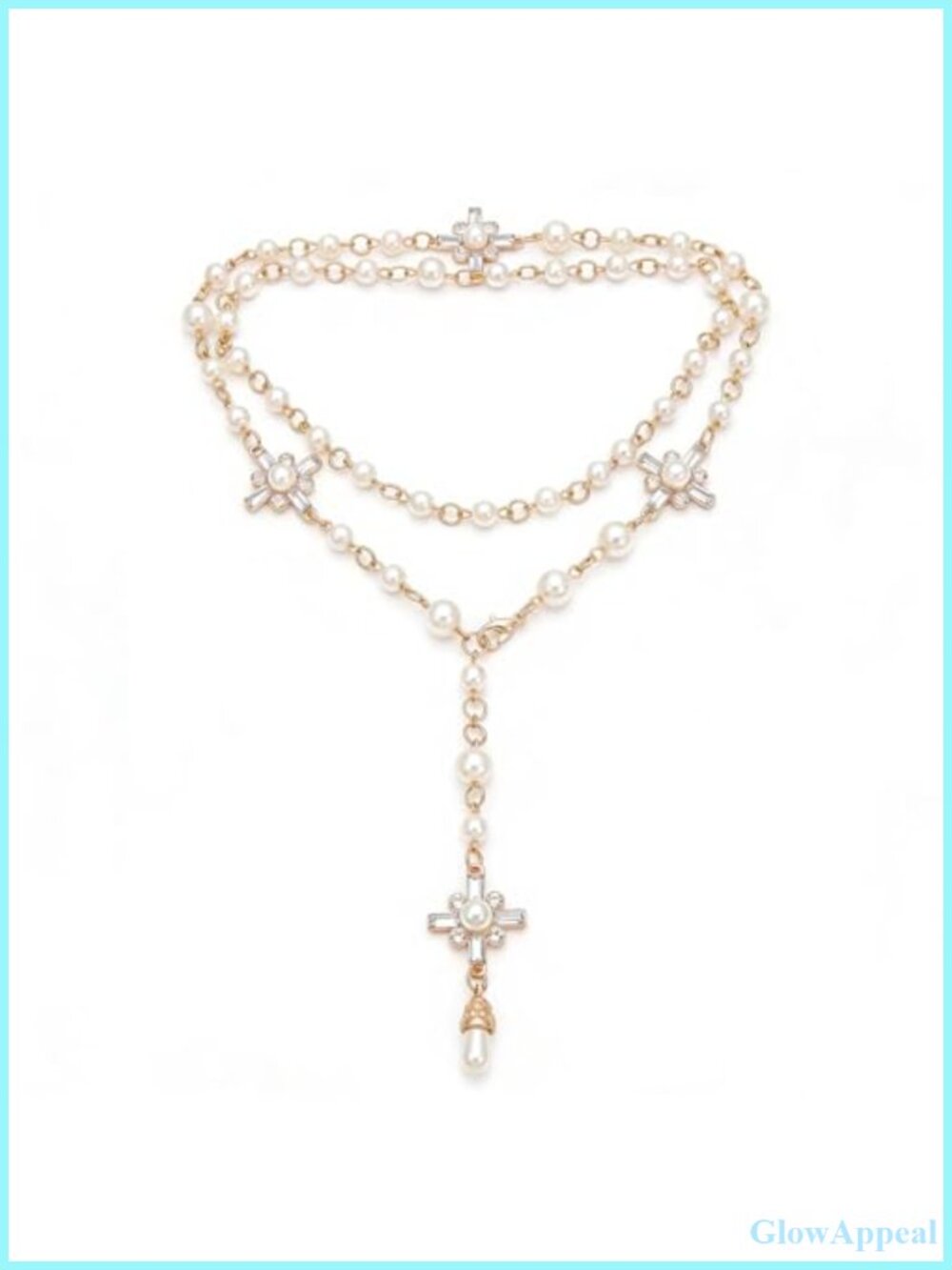 Pearl Cross Rosary Necklace Gold Plated Waterproof Chain Link Choker
